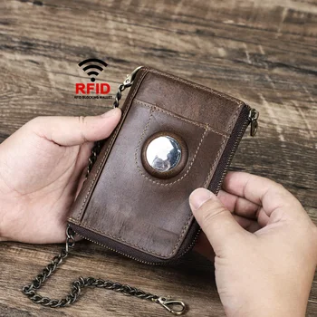 Роскошный кошелек YKOSM из натуральной кожи в стиле ретро Airtag с брелоком Для ключей, мужской кошелек на молнии, сумка для кредитных карт с защитой от потери RFID-идентификатора, блокирующая кредитную карту