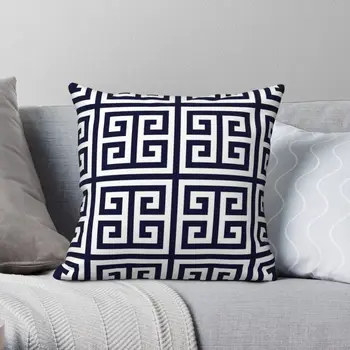 Греческий ключ, темно-синяя Белая наволочка, полиэстер, Льняной бархат, креативный декоративный чехол для подушки для дома на молнии