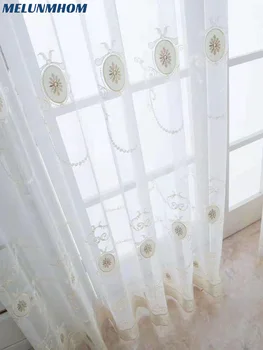 Тюлевые шторы с вышивкой в виде европейского геометрического круга для гостиной, современная прозрачная занавеска для жалюзи на окно спальни