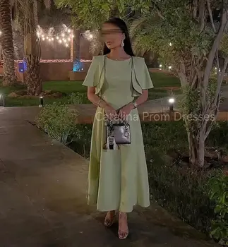 Зеленые вечерние платья трапециевидной формы, Элегантное платье для выпускного вечера, длина до щиколоток, Половина рукава, плиссированные женские вечерние платья Саудовской Аравии