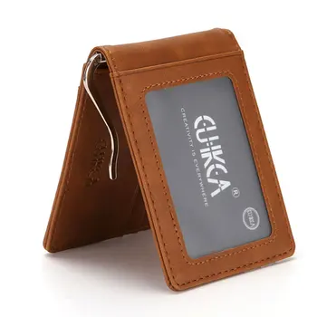 RFID Мужской кожаный тонкий двойной зажим для денег, кошелек, Передний карман, Держатель для кредитных карт.