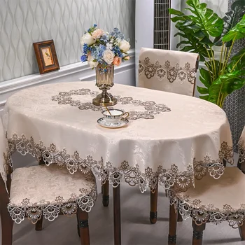 Battilopokoju weselnego owalny obrus haftowane koronki stoły tkaniny kawy osłona biurka na stół wystrój