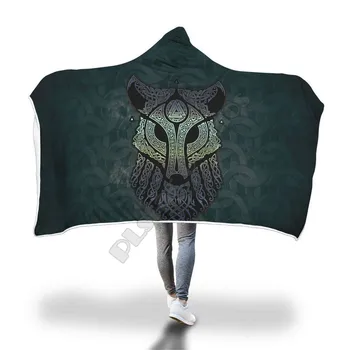 Одеяло с капюшоном Viking Wolf для взрослых, красочное детское Шерп-флисовое носимое одеяло, постельное белье из микрофибры Style-14