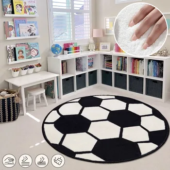 Мультяшные круглые ковры Креативный футбол Большие ковры для гостиной Мягкие пушистые прикроватные нескользящие коврики для детской спальни