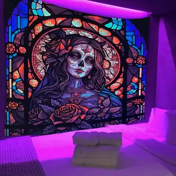 Передовая технология печати Гобелен Светящийся Темный Гобелен Полиэфирная ткань, реагирующая на ультрафиолетовое излучение, для праздничного домашнего декора в спальне