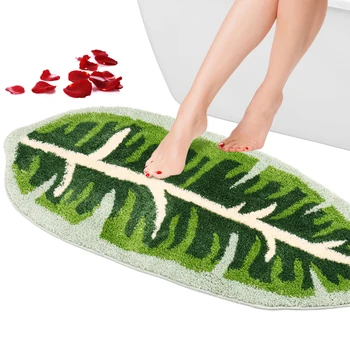 Коврик с зелеными листьями, нескользящий коврик для ванной в форме бананового листа, ультрапоглощающий коврик для ванной, дверной коврик из мягкой микрофибры, можно стирать в машине